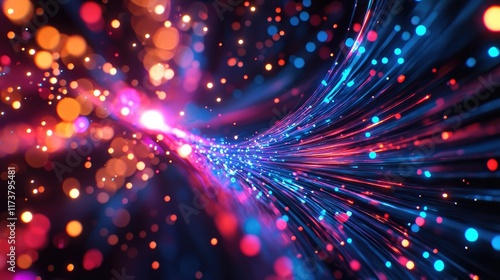 Vibrant Flow of Colorful Light Particles in Digital Space