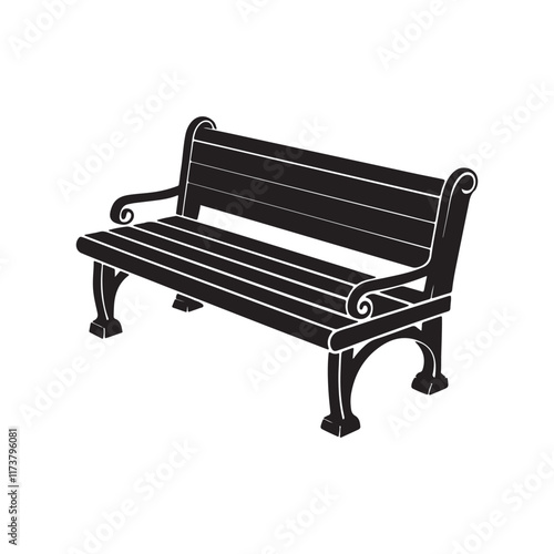 park bench silhouette, black and white silhouette, vector and illustration