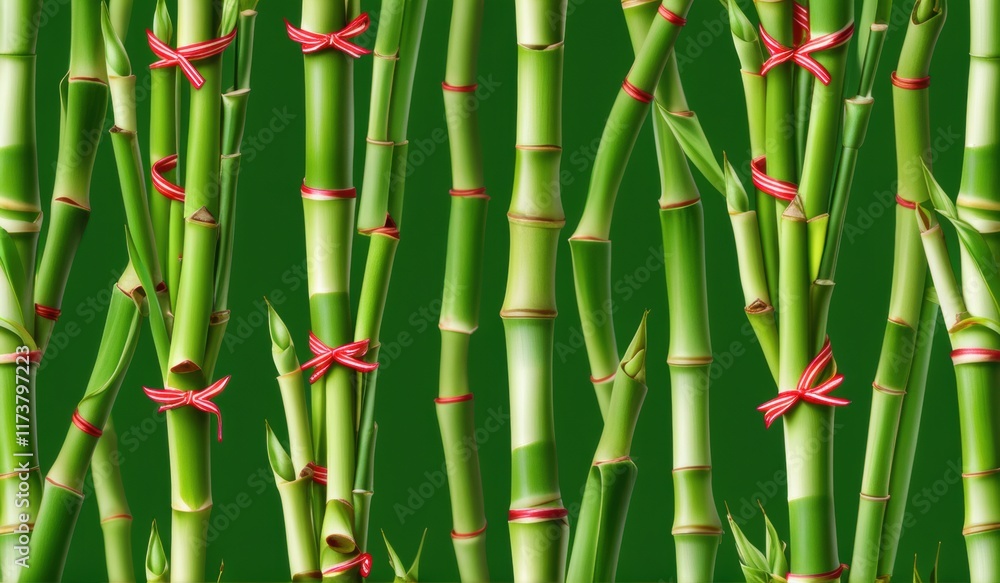 Fototapeta premium A dense grove of tall, slender bamboo stalks bathed in warm sunlight, creating a serene and tranquil scene.