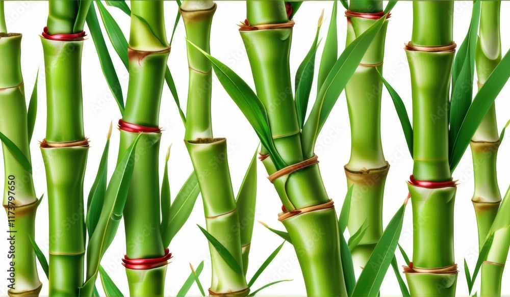 Obraz premium A dense grove of tall, slender bamboo stalks bathed in warm sunlight, creating a serene and tranquil scene.