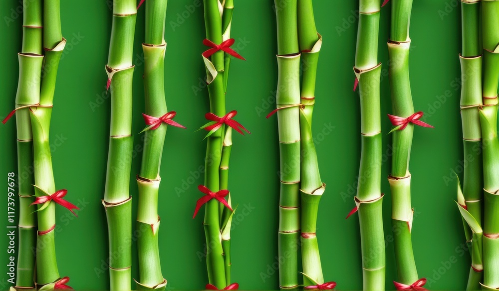 Fototapeta premium A dense grove of tall, slender bamboo stalks bathed in warm sunlight, creating a serene and tranquil scene.