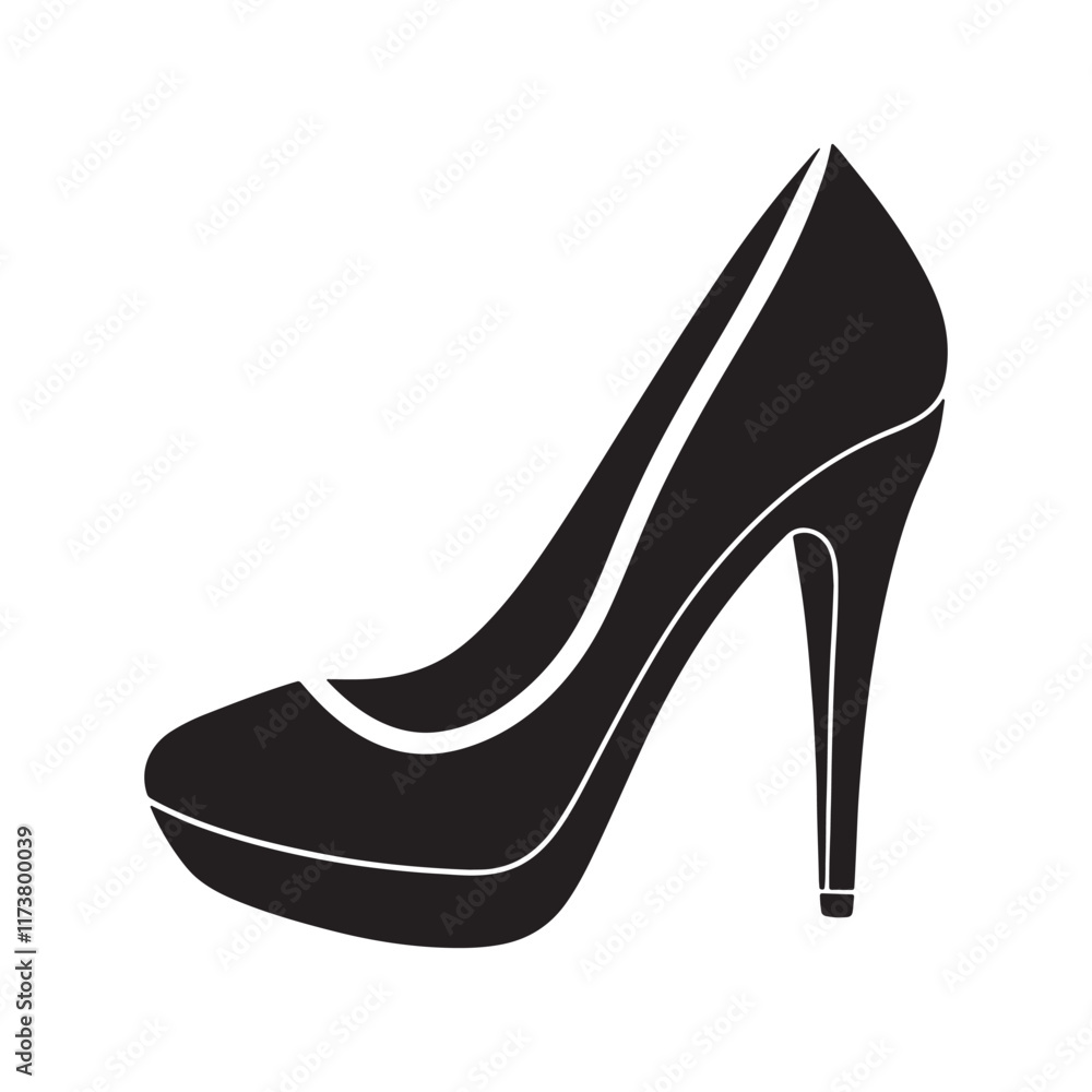 high heel silhouette, black and white silhouette, vector and illustration high heel silhouette, black and white silhouette, vector and illustration
