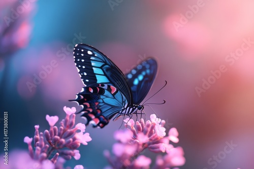 Wallpaper Mural Close-up of a vibrant butterfly perched on a pink flower Torontodigital.ca