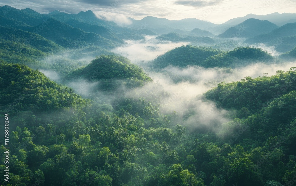 Obraz premium Misty Mountain Majesty: A Verdant Panorama