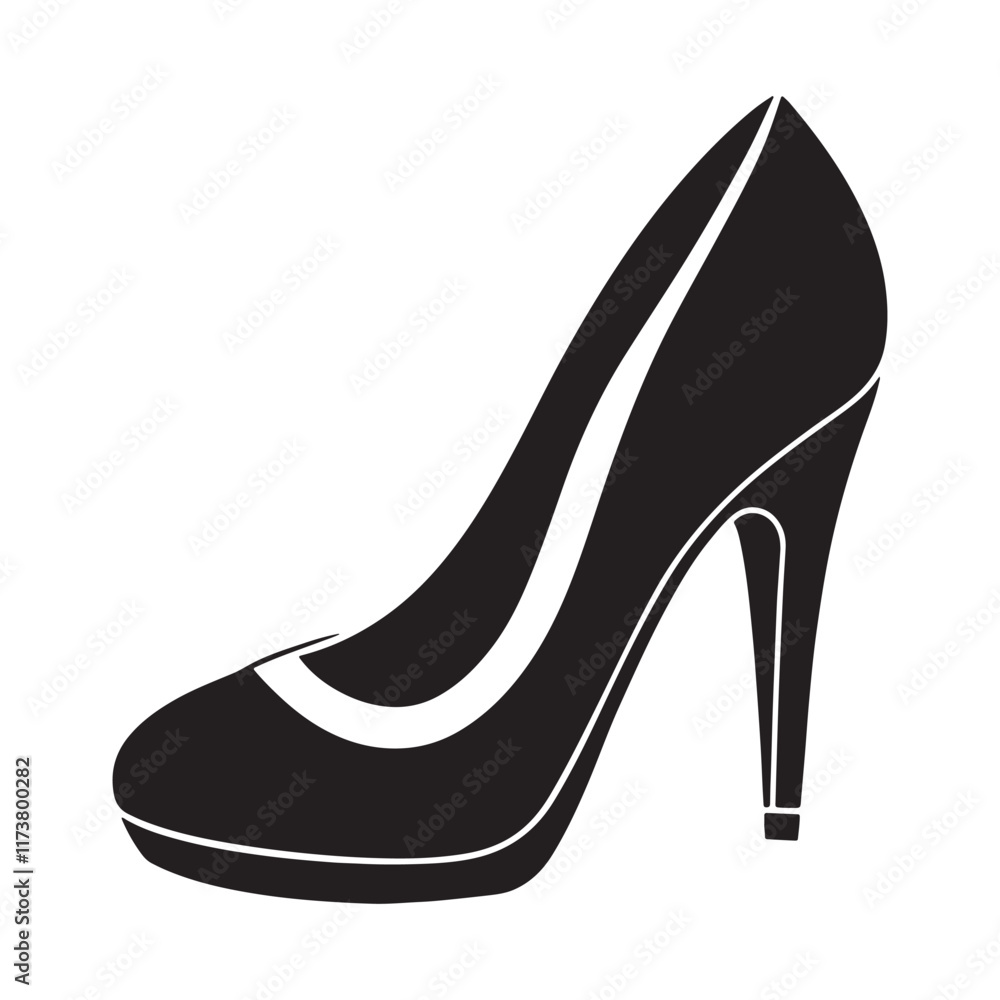high heel silhouette, black and white silhouette, vector and illustration high heel silhouette, black and white silhouette, vector and illustration