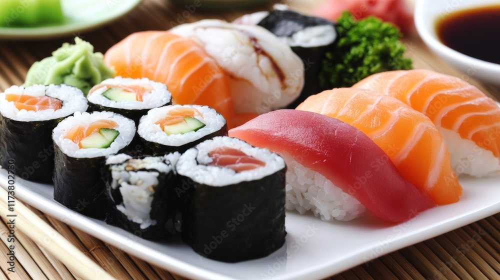 Assorted Sushi Platter Featuring Salmon And Tuna Rolls Assorted Sushi Platter Featuring Salmon And Tuna Rolls