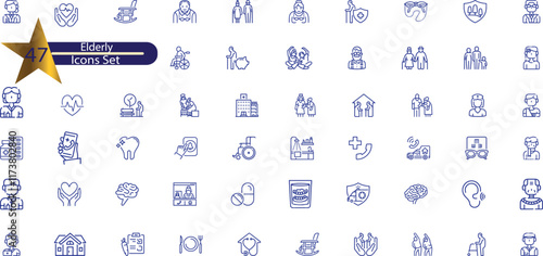 cons about elderly. Contains such icons as seniors, health care