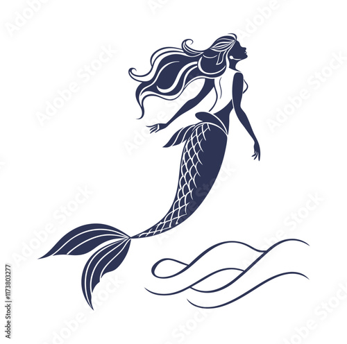 Schilderij op canvas Fantasy Mermaid Silhouettes with Ocean Vibes