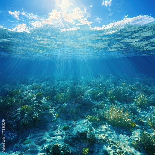 Underwater serenity aquatic landscape exploration coral reef nature tropical environment submerged view hyperrealistic beauty photo