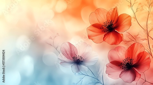 Delicate translucent flowers bloom softly against a blurred background photo