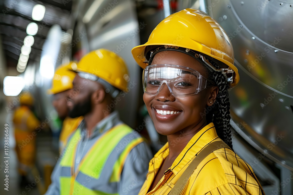 Fototapeta premium Diverse African American Men and Women Working Together in a Renewable Energy Industry Warehouse