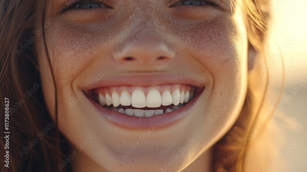 Smiling portrait of a joyful woman showing her teeth with a happy expression and fun vibe