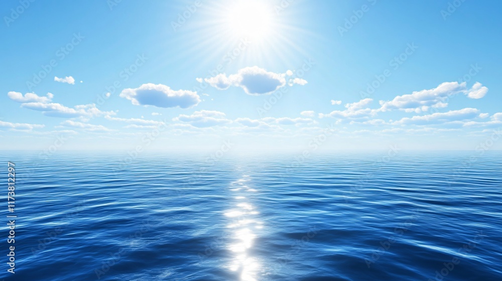 Fototapeta premium Serene Ocean Landscape: Sunny Sky and Calm Sea
