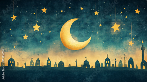 Wallpaper Mural serene night skyline with crescent moon and star Torontodigital.ca