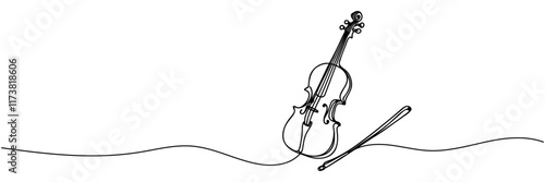 Cello, violin, one line drawing continuous isolated on white background. Vector illustration.