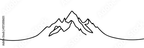 Continuous one line art hand drawn pro vector minimalist mountain illustration