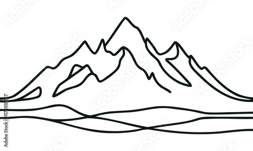 Continuous one line art hand drawn pro vector minimalist mountain illustration