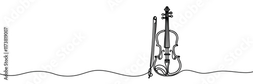 Cello, violin, one line drawing continuous isolated on white background. Vector illustration.