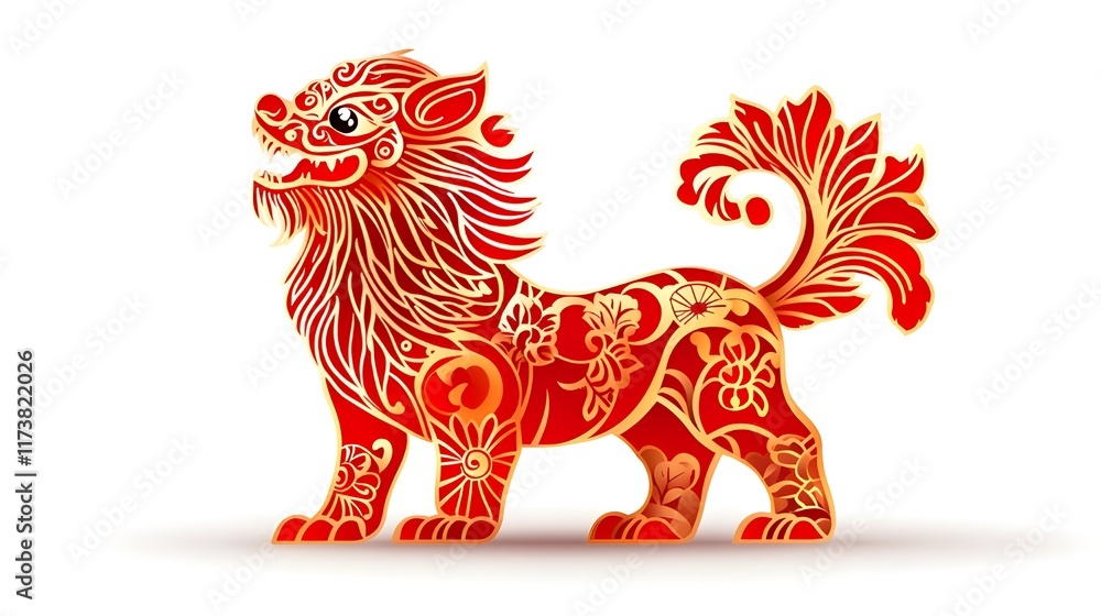 Fototapeta premium Vector illustration of a cartoon lion, a majestic symbol of wildlife often used in logo design perfect for Chinese New Year decorations