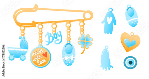 Baby brooch pin protection amulet baby jewelry vector illustration