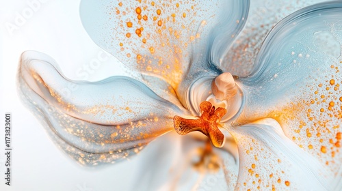 Delicate close-up of a blue and orange orchid, showcasing intricate details and vibrant colors.