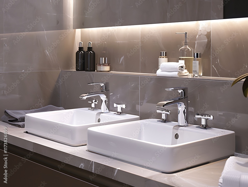 Fototapeta premium Bathroom with a modern sink and sleek fixtures.