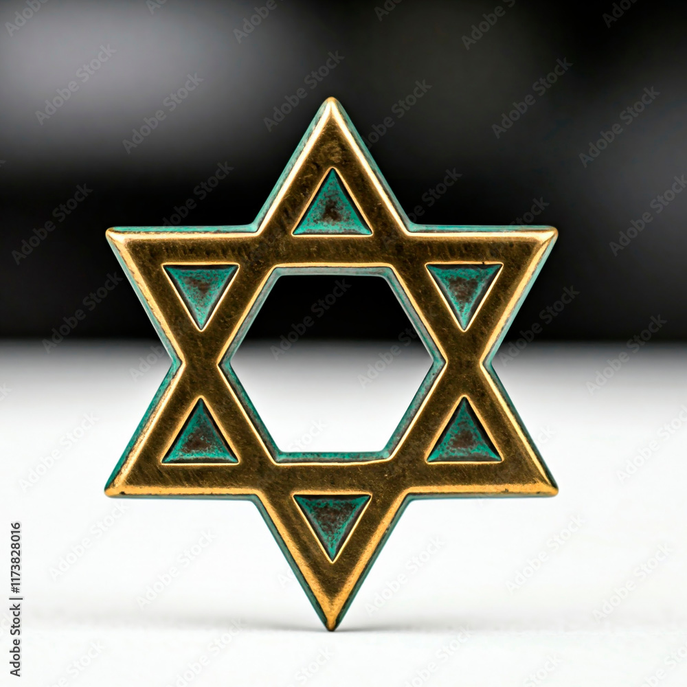 Antique carving of the Star of David in gold metal, front view, sign of the Jewish faith Antique carving of the Star of David in gold metal, front view, sign of the Jewish faith