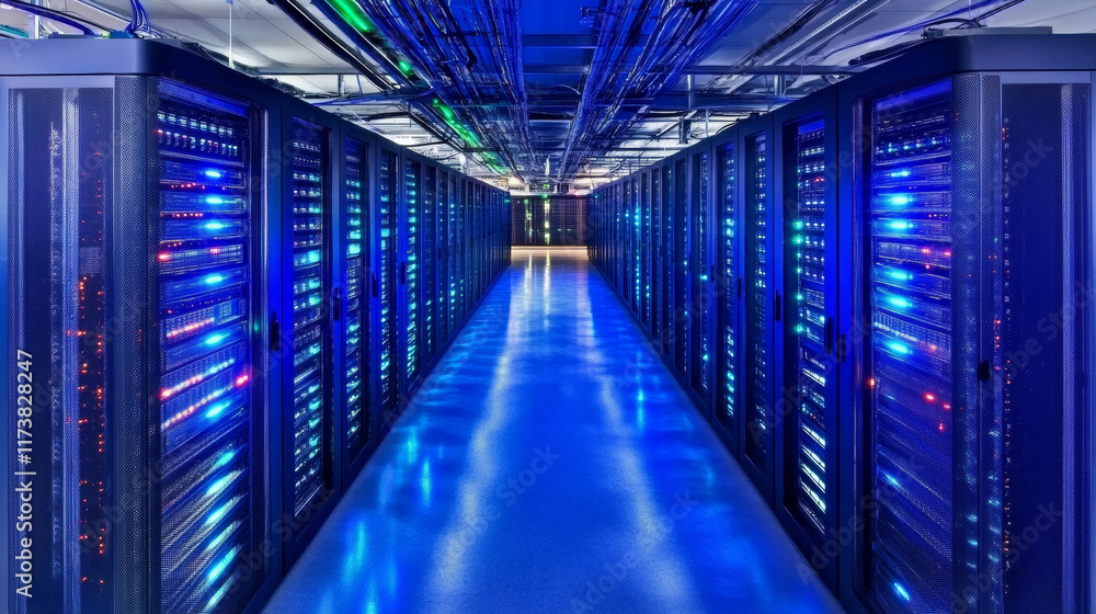 Fototapeta premium A beautifully arranged view of interconnected servers in a high-tech data center.