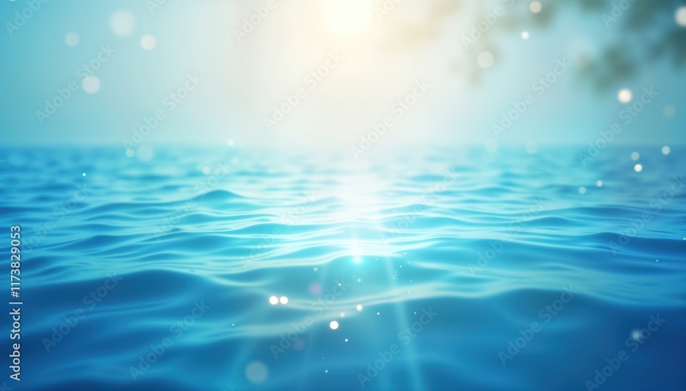 Beautiful blurred blue water surface with soft light. Calm waves create abstract pattern. Sunny day. Relaxing and tranquil atmosphere. Natural background. Suitable for wallpaper or website design. Beautiful blurred blue water surface with soft light. Calm waves create abstract pattern. Sunny day. Relaxing and tranquil atmosphere. Natural background. Suitable for wallpaper or website design.