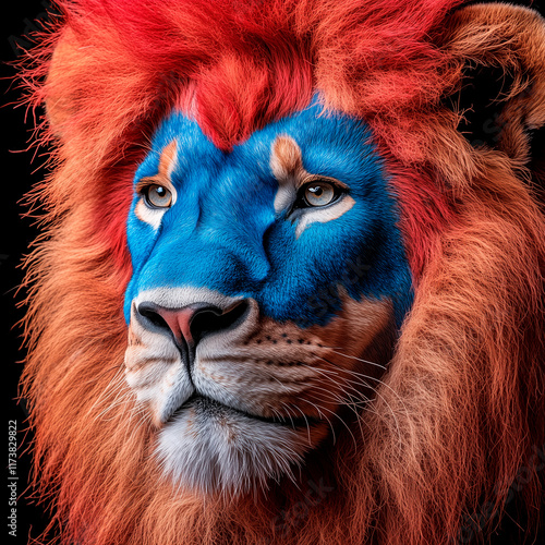 the lion's muzzle painted with colored paints, the festival of Holi colors photo