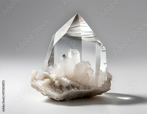 Clear Quartz crystal glimmering with flawless clarity. Generative AI