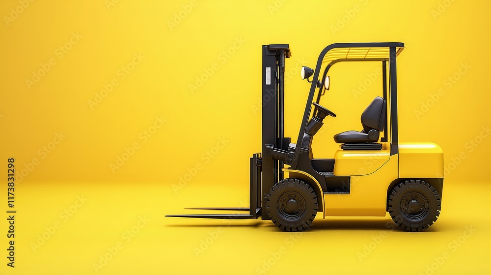 Yellow Forklift on Bright Yellow Background for Industrial Use Yellow Forklift on Bright Yellow Background for Industrial Use