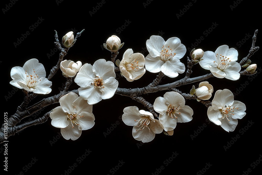 white blossom on black