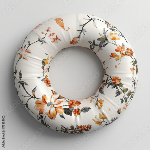 Beautiful floral lifebuoy mockup ideal for creative beach decor ideas photo