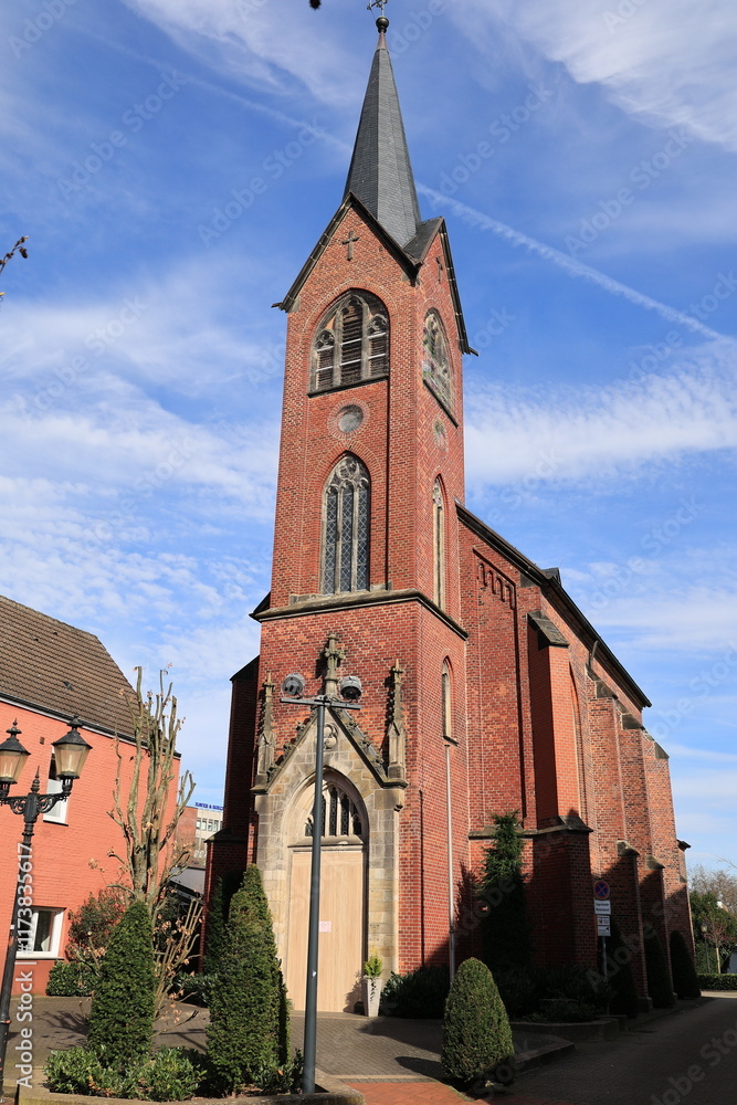 Blick auf die Evangelische Stadtkirche im Zentrum der Stadt Oelde im südlichen Münsterland
