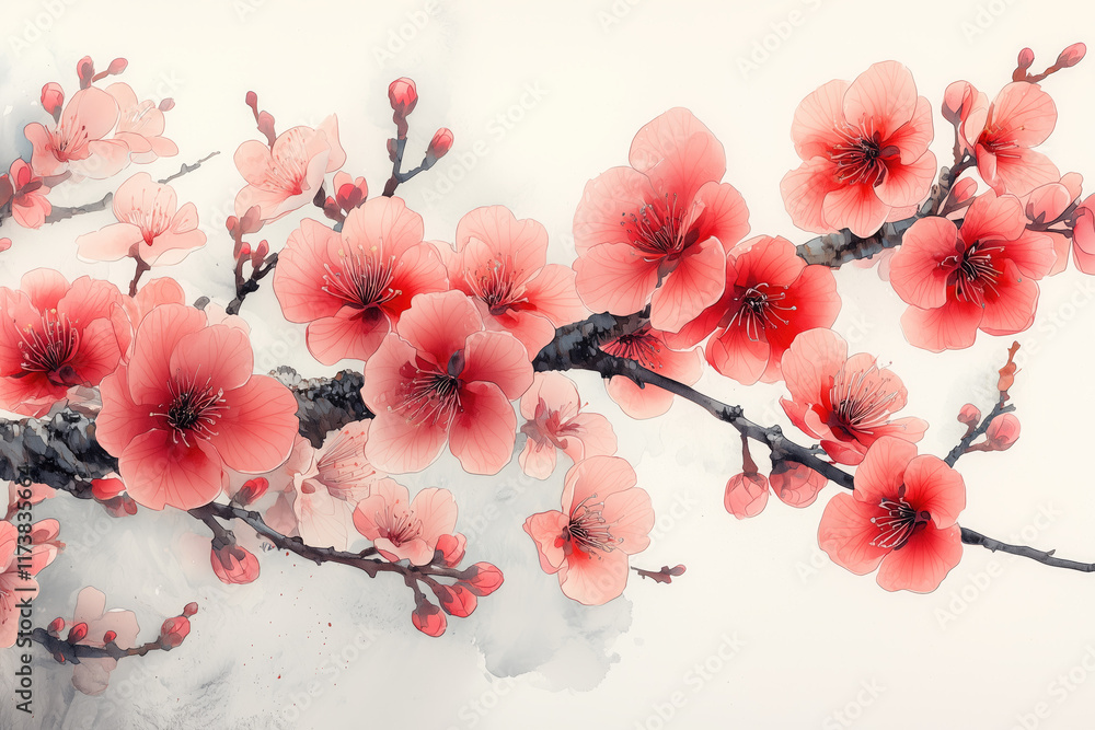 pink cherry blossom on white