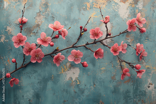 Obraz na płótnie cherry blossom on concrete background w salonie
