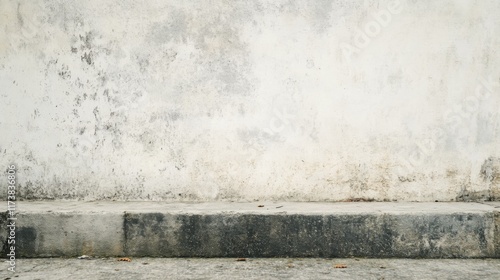 Weathered white wall with a concrete base.