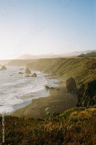 Bodega Bay, California, coast, view, beach, vintage, 35mm film
