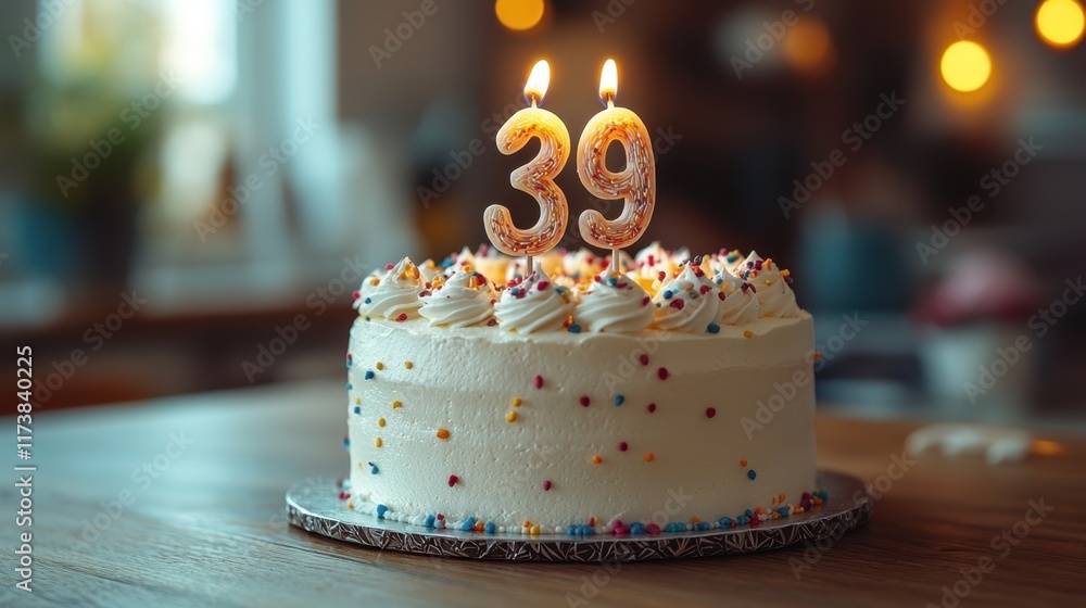 Celebrating a special milestone with a delightful cake adorned with candles and colorful sprinkles in a cozy setting. Generative AI Celebrating a special milestone with a delightful cake adorned with candles and colorful sprinkles in a cozy setting. Generative AI