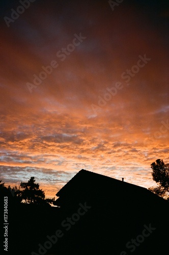 Sunrise, pink clouds, vintage, 35mm film