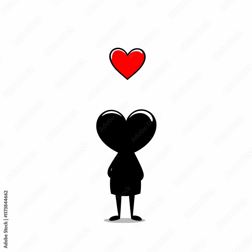 Heartfelt Connection: A simple yet powerful illustration of a heart-shaped character looking up at a red heart, symbolizing love, longing, and the pursuit of connection. Heartfelt Connection: A simple yet powerful illustration of a heart-shaped character looking up at a red heart, symbolizing love, longing, and the pursuit of connection.