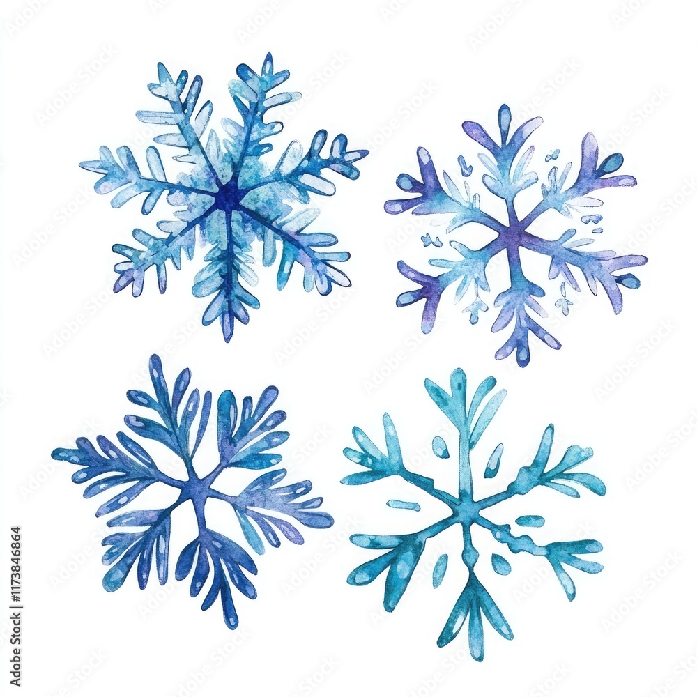Four snowflakes isolated on a white background, vector illustration