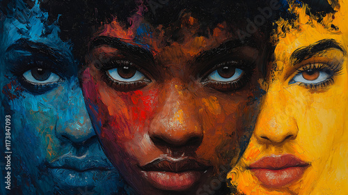 afro-american woman, oil painting style, beauty, strength, and diversity of melanated cultures through vibrant and expressive art photo