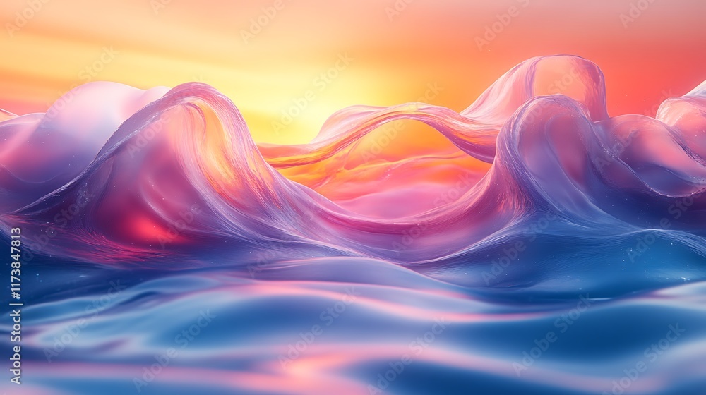 Fototapeta premium Abstract Colorful Waves Sunset Landscape