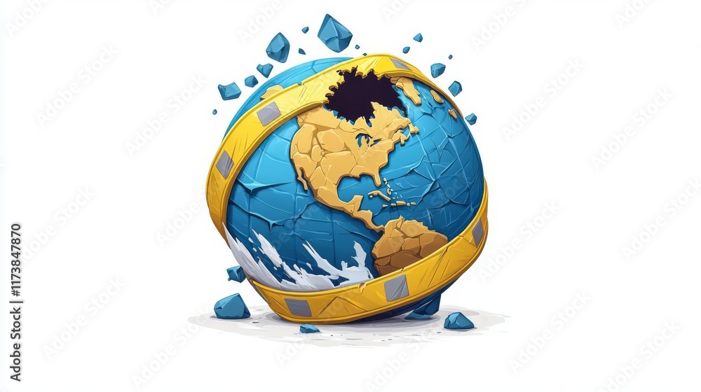 Naklejka premium A creative illustration of a globe breaking apart, symbolizing change.