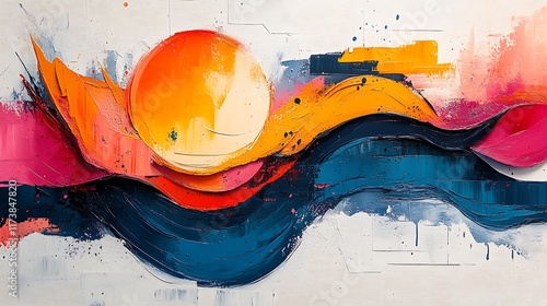 Abstract Oil Painting of Vivid Colors and Textured Waves