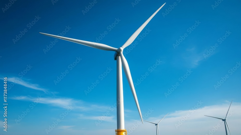 Offshore wind turbines with crystal-clear water below, environmental clarity Offshore wind turbines with crystal-clear water below, environmental clarity