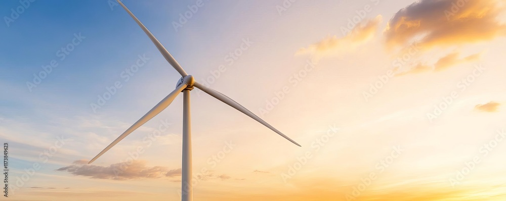 Fototapeta premium Wind turbines amidst golden hour light, soft and serene