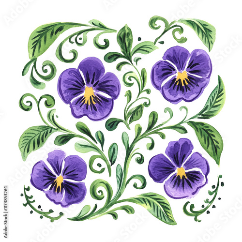 Floral decorative element isolated on transparent background.